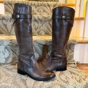 EUC Women's Frye Molly Knee High Riding Boots in Smoke Taupe Gray Size 6 B
